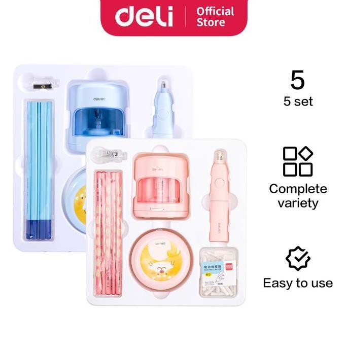 

deli electric stationery set / set alat tulis elektrik rautan penghapus vacuum pensil 5 in 1 33303 pencil termurah