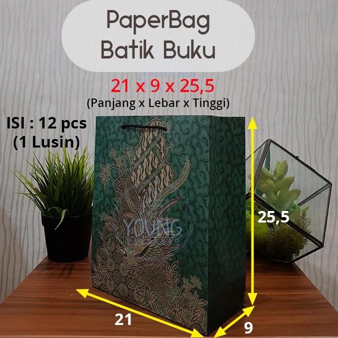 

Paper Bag / Tas Kertas Batik Buku Motif Burung Uk.21x9x25,5 (1 lusin (12pcs))