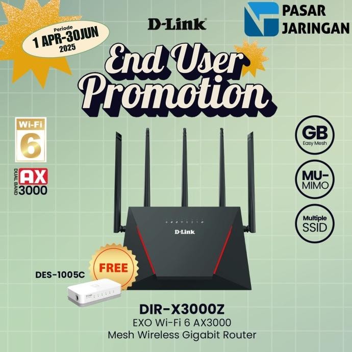 TERBARU - D-LINK DIR-X3000Z EXO AX3000 Mesh Gigabit Wifi 6 Smart Router