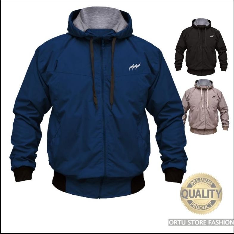 Jaket Hodie Bomber Distro JUMBO  XXXL Parasut Waterproof Hoodie Casual Outdoor Pria Cowok Distro Big