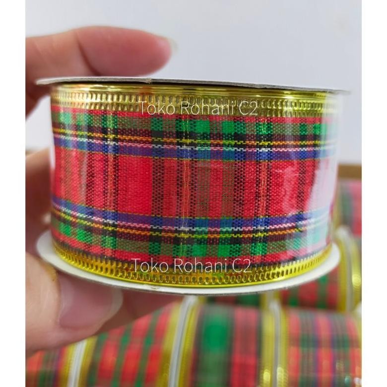 

fg-7 jy-6 Hiasan Natal Pita Natal Roll Motif Kotak 4cm 3m - Pita Natal - Hiasan Natal - Dekorasi Natal Murah Premium