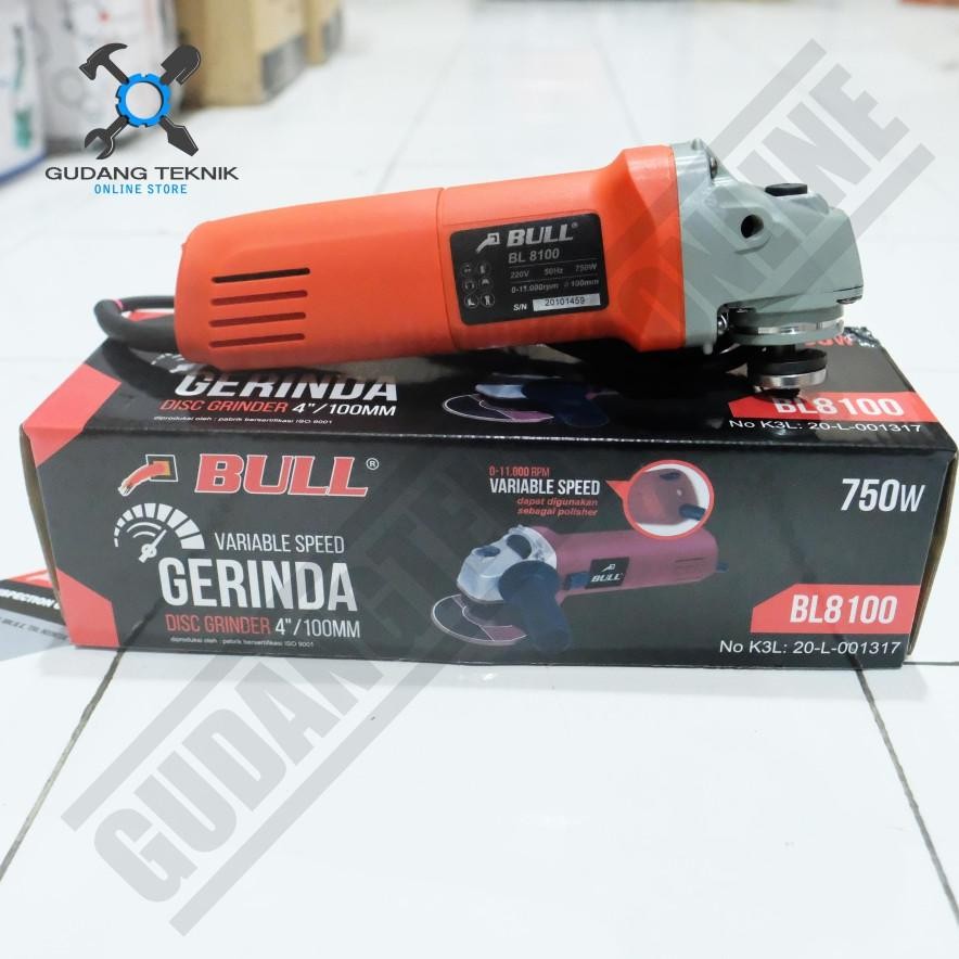 BULL BL 8100 / Mesin Gerinda Tangan 4" BULL BL8100 VS Variable Speed - Angle Grinder Bull 8100