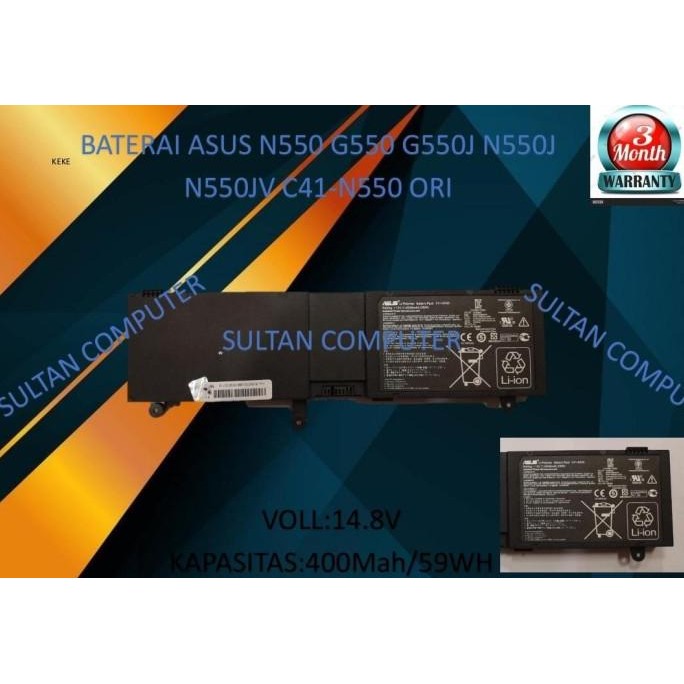 Baterai Oroginal Asus N550 G550 G550J N550J N550Jv C41-N550J New Stok