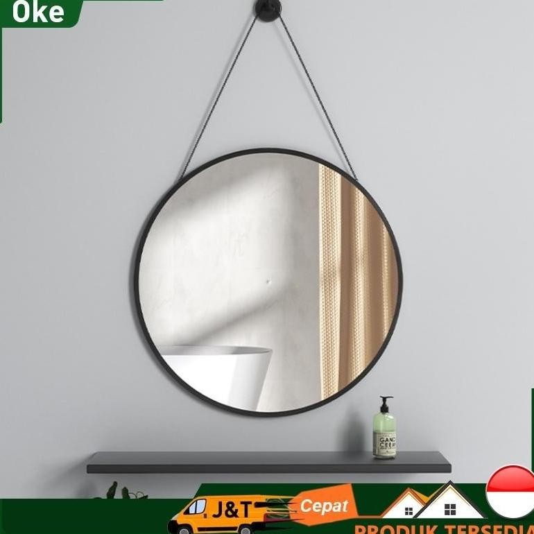 Cermin Gantung Dinding  Cermin Bulat Aesthetic 40cm Kaca Cermin Gantung Tali Bathroom Mirror Cermin 
