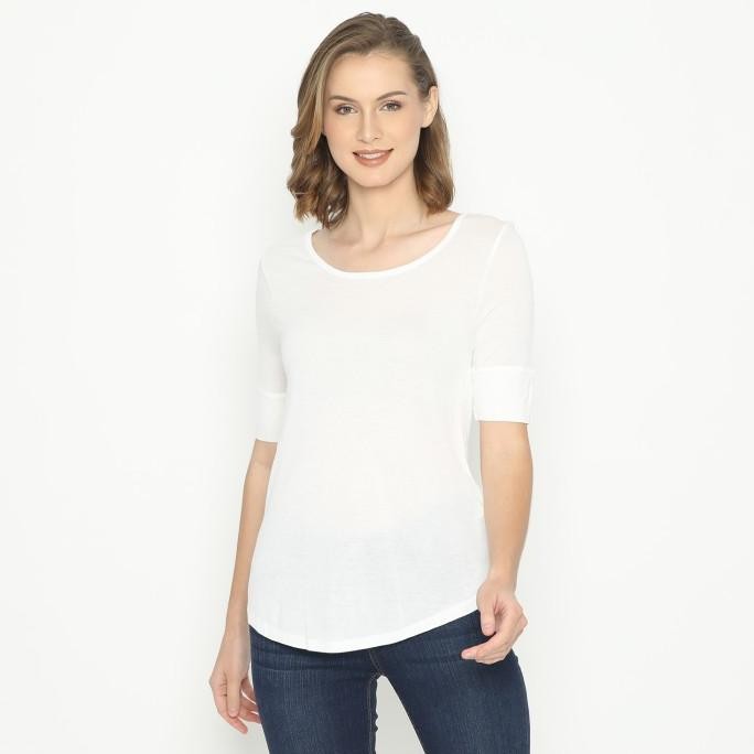 new kaos wanita hnm basic tee quarter sleeve white hnm polos