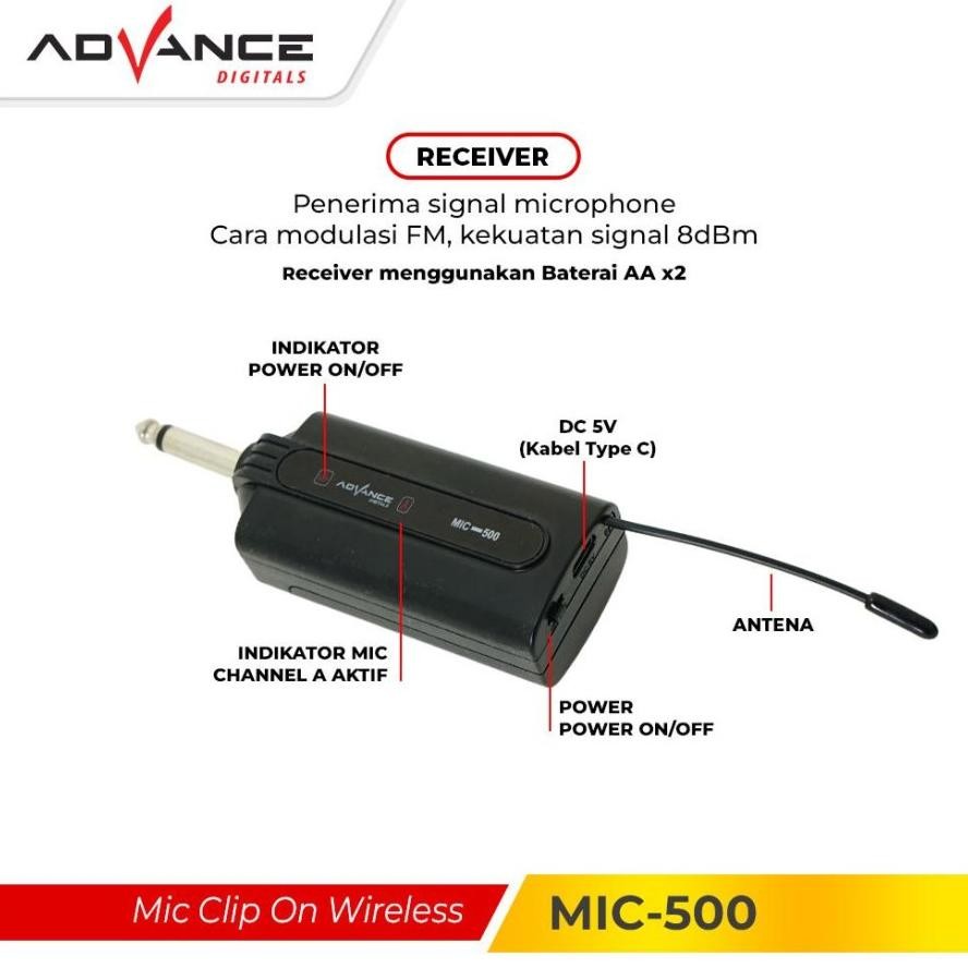 JH8 Advance MIC500 Mic Clip On Bando Wireless Bluetooth Youtuber Jangkauan
