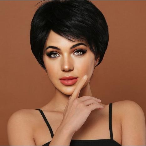 Wig Wanita Rambut Pendek Poni Samping - Wig Rambut Pendek Lurus