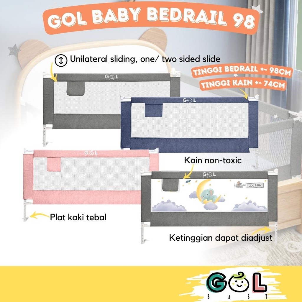 GOL Baby Bedrail Bedguard Pembatas Pengaman Pagar Dipan Kasur Ranjang Bayi Bed Rail Safe Guard