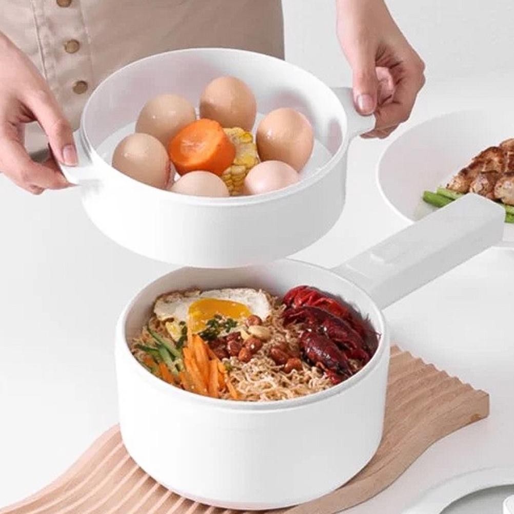 PANCI LISTRIK KERAMIK PUTIH PANCI MASAK DAN KUKUS ELEKTRIK MULTIFUNGSI ANTI LENGKET MEMASAK POT PORT