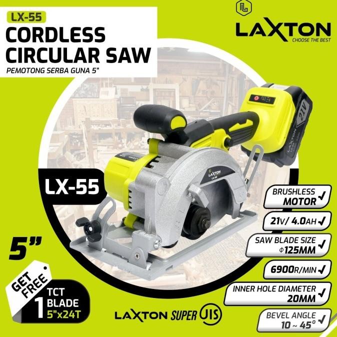 Laxton Lx55 Mesin Gergaji Circular Saw Brushless Circle Potong Kayu Cordless Baterai 5" Laris Co