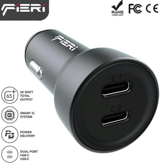 Fieri Charger Mobil D1-X Dual Type C 65 Watt PD QC Fast Charging