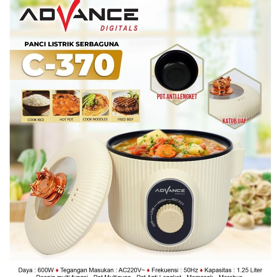 Panci listrik Advance C310 / C370 dengan steamer dan tutup kaca/Panci listrik C310 Advance/Panci lis