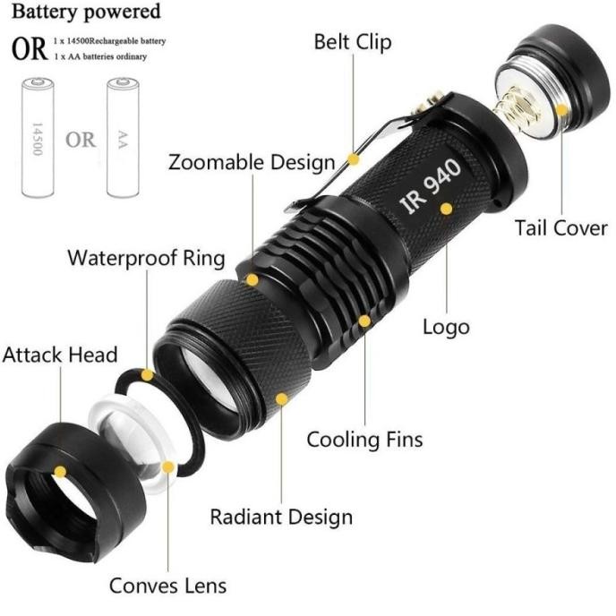 Murah Senter Infrared 940Nm 5W Ir Flashlight Infra Red Invisible Eyes