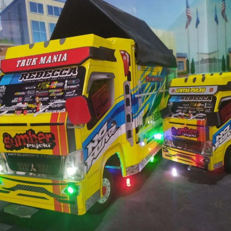 jumbo miniatur truk oleng kayu murah full lampu terpal ban bisa belok cocok untuk hadiah anak laki l