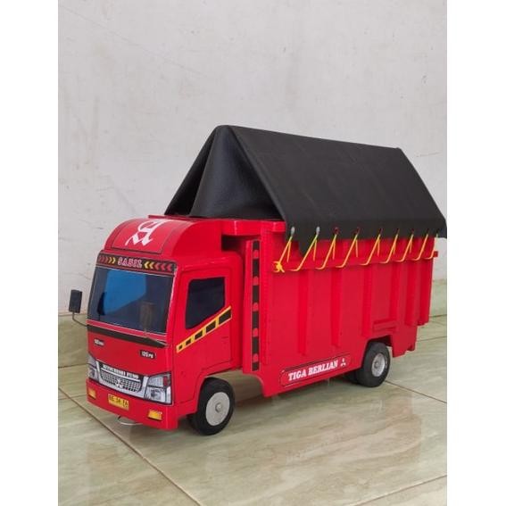 miniatur mobil truk oleng kayu + terpal mobilan anak truck oleng kayu