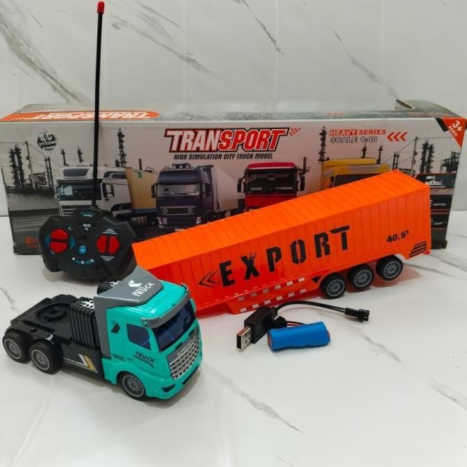 Mainan Mobil Remote Control RC Truk kontainer Box  Ekspedisi Petikemas Baterai Cas Lampu Nyala - Mai