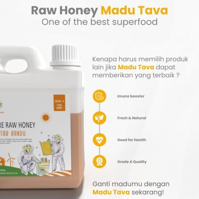 

Madu Murni Asli Tava 1Kg Nektar Bunga 100% Pure Raw Honey Sarang Alami Terbaru