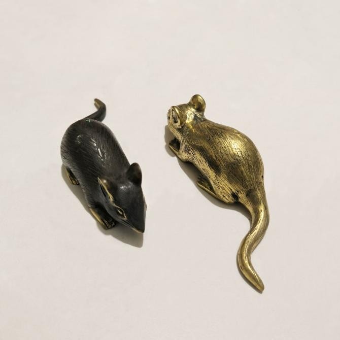Patung Shio Tikus Logam Kuningan Mouse Brass Statue Pajangan Hiasan
