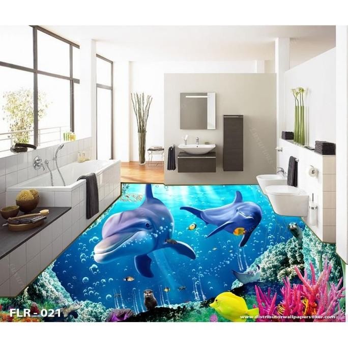 Wallpaper Custom 3D Lantai Wallpaper Stiker Lantai Alam Bawah Laut - Asli