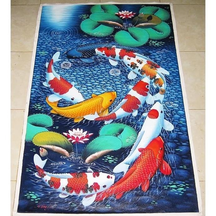 Lukisan Feng Shui Ikan Koi Angka 9 Nuansa Mewah