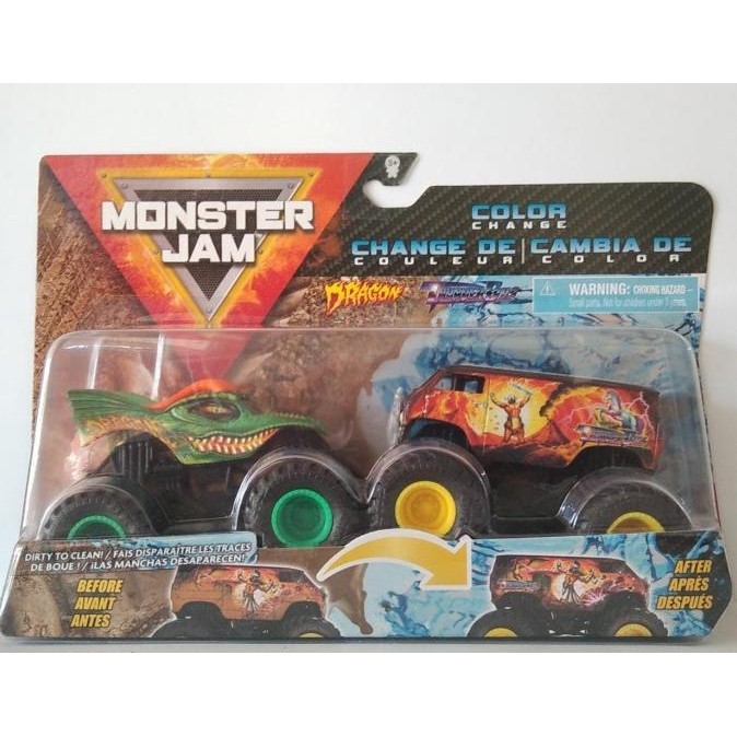 TERBARU - Monster Jam Color Change DRAGON Hijau x THUNDERBUS Trucks Scale 1/64