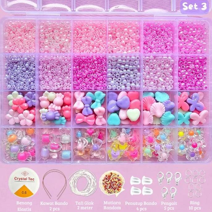 ready  DIY Manik Manik Set Box Lucu Korea Beads Aesthetic (Gratis Benang Elastis + Tali Giok + Manik
