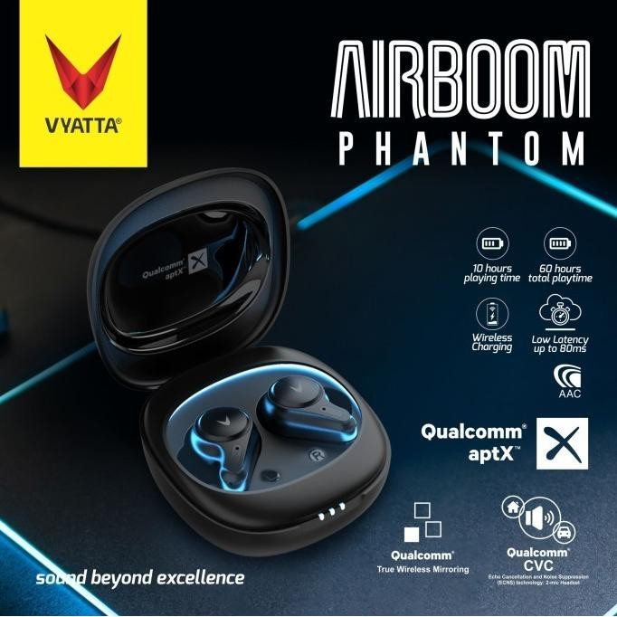 AIRBOOM PHANTOM TWS Bluetooth Earphone QCC Apt Gaming Headset Wireless