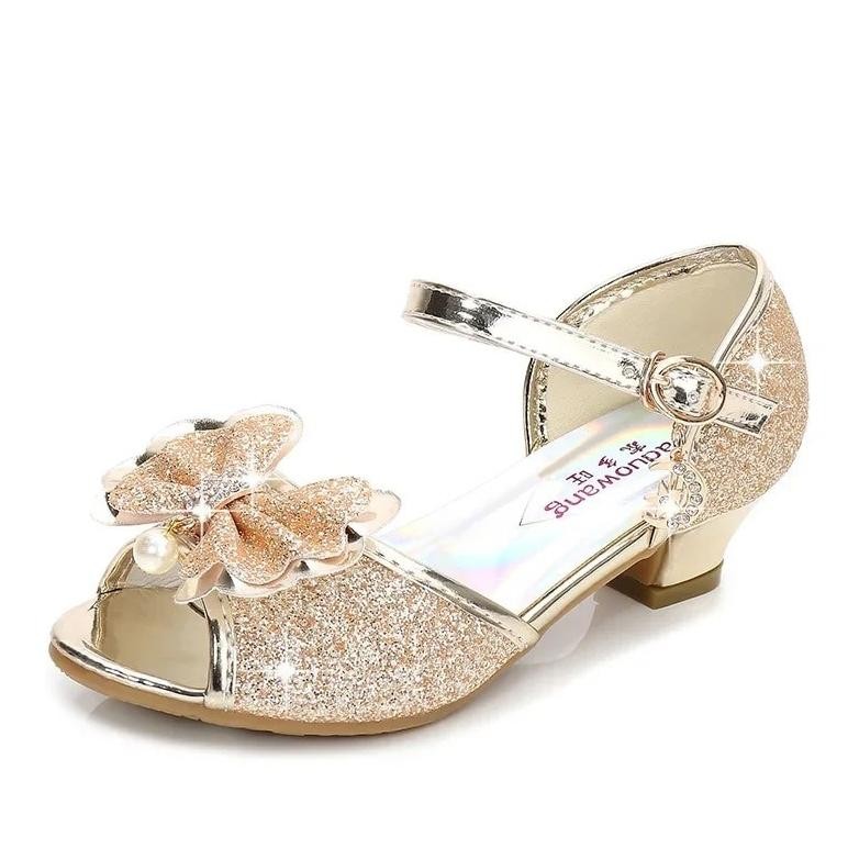 Sepatu Kulit Putri Untuk Anak Perempuan Bunga Kasual Glitter Sepatu Anak Perempuan Hak Tinggi Simpul