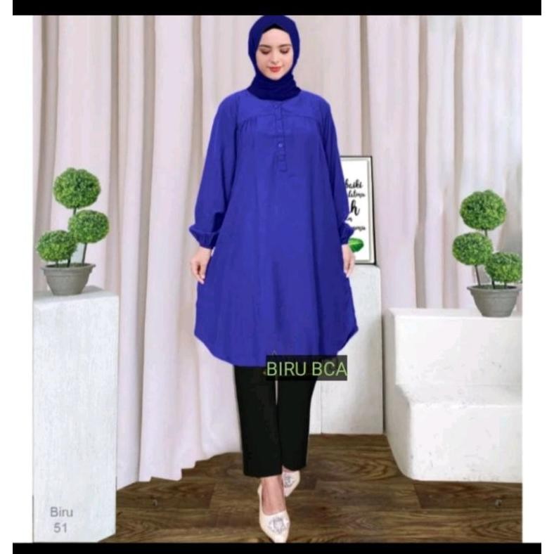 Tunik Polos Viscose Jumbo Biru Elektrik