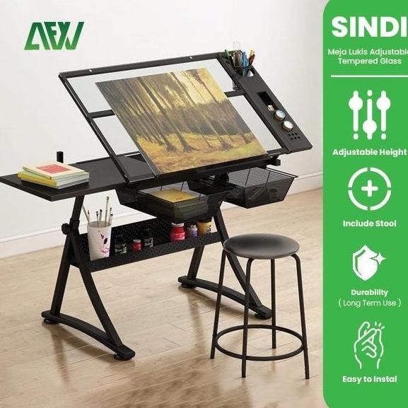 

SINDI Meja Lukis Adjustable Tilt Tempered Glass