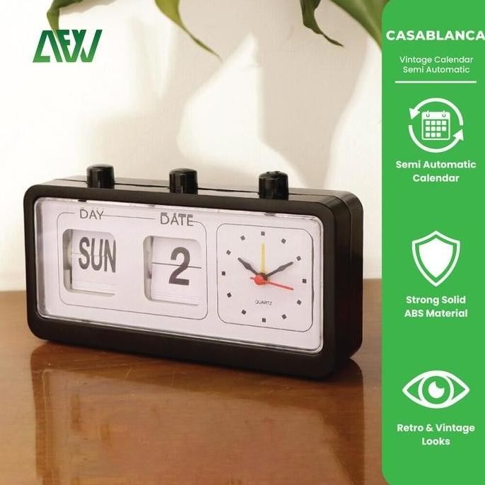 Retro Kalender Jam Mini Semi Automatic Alarm Jam Meja Aksesoris Ruangan CASABLANCA