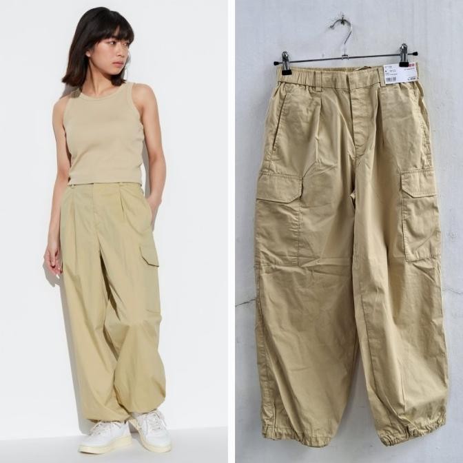 UNIQLO WANITA CELANA KARGO RILEKS CARGO 32 BEIGE BARU ASLI ORIGINAL