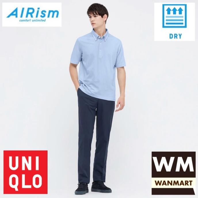 UNIQLO AIRism Men Kaos Pria Polo Shirt Pique Lengan Pendek Light Blue