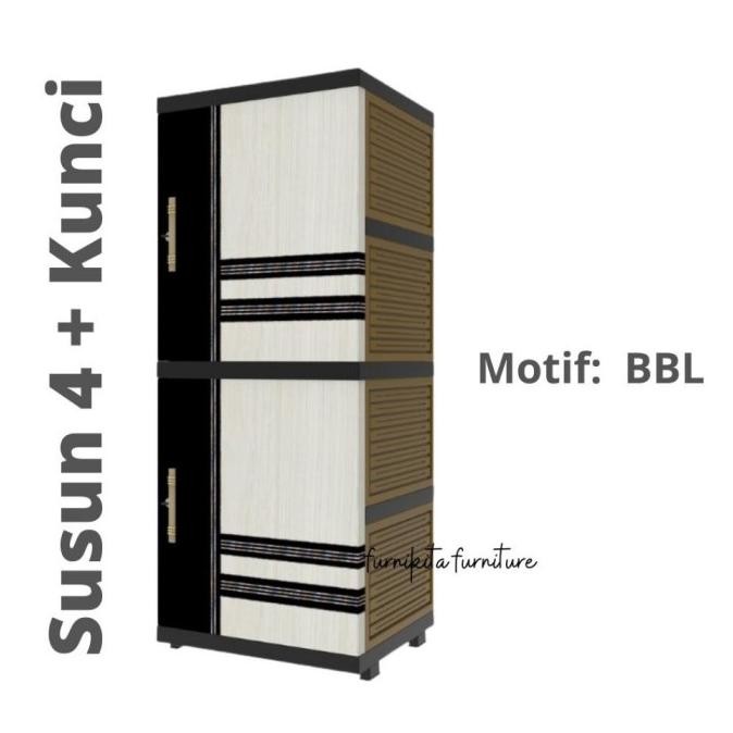 NAIBA - LEMARI PAKAIAN PLASTIK SUSUN 4 NACASE FULL KUNCI