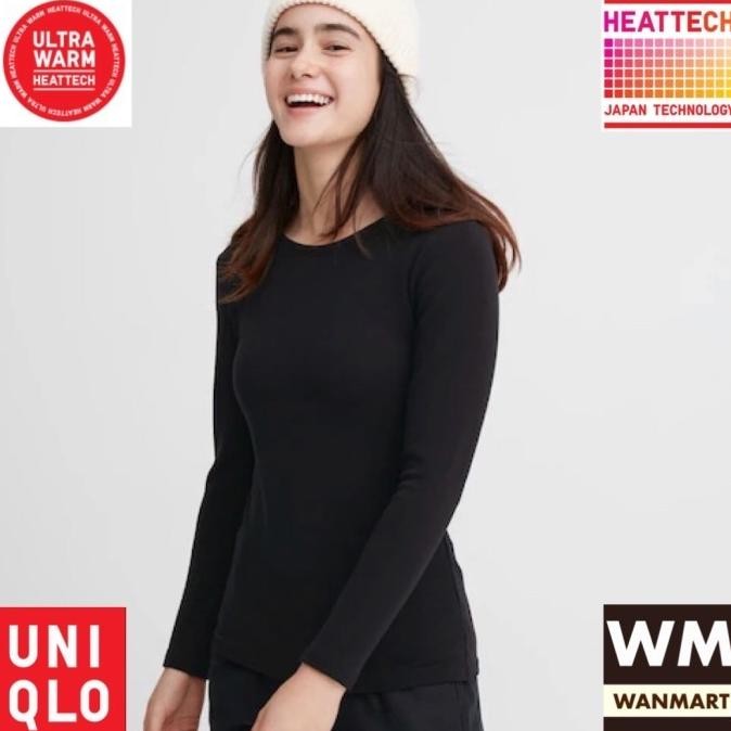 UNIQLO Kaos Long John Wanita Heattech Ultra Warm Crew Neck Black