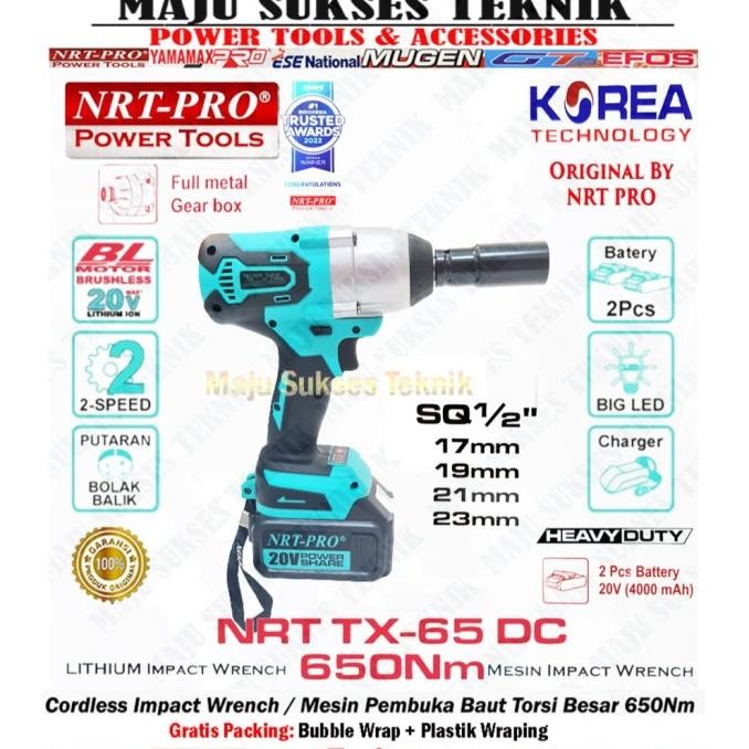 ready  CORDLESS IMPACT WRENCH NRT PRO TX 65 DC MESIN PEMBUKA BAUT BATERAI murah