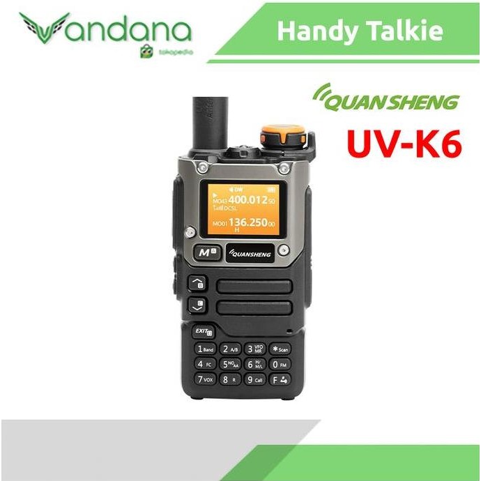 HT Walkie Talkie Quansheng UV K6 UVK6 Air Band 5W UHF VHF TYPE C Charger Antena