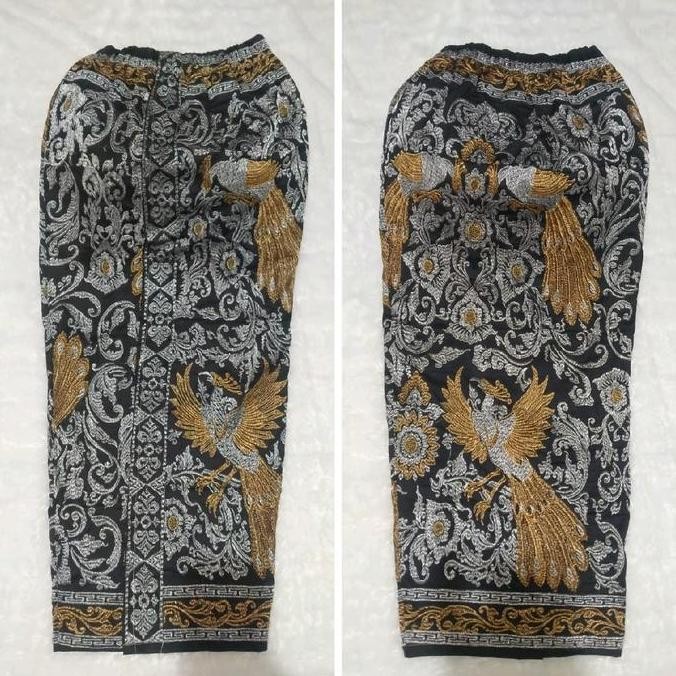 KAMEN BORDIR MOTIF *MERAK* KOMBINASI SILVER&GOLD/KAMEN JADI/ROK BALI/SONGKET