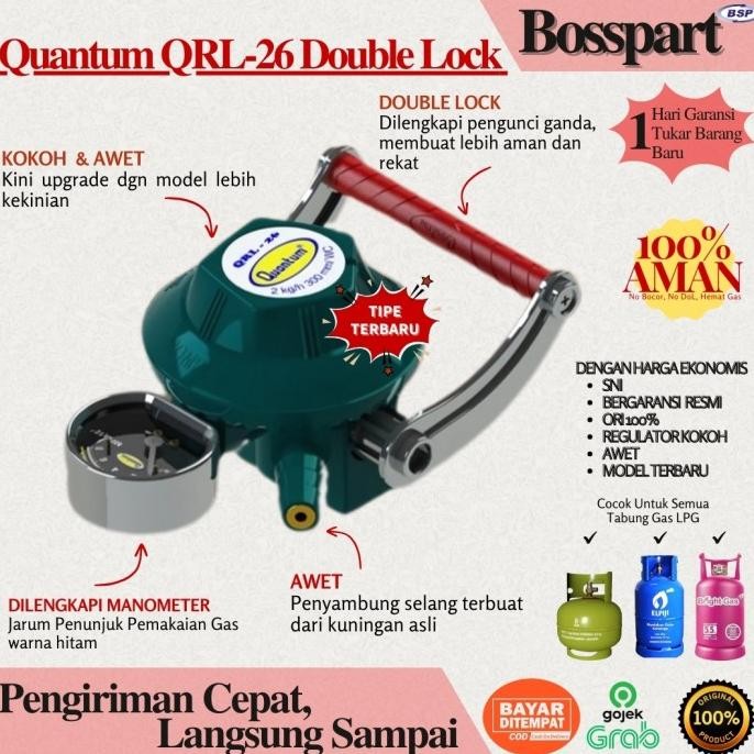 Diskon Quantum Regulator Gas Lpg Double Lock Qrl-26 / Regulator Tekanan Rendah Double LockDenganMete