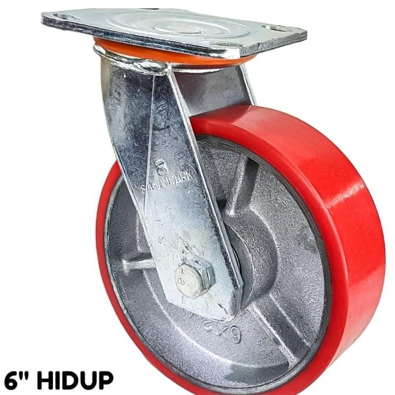 Roda Caster Troli / Troly PU Merah 6 inch Sagenwrek Heavy Duty Original