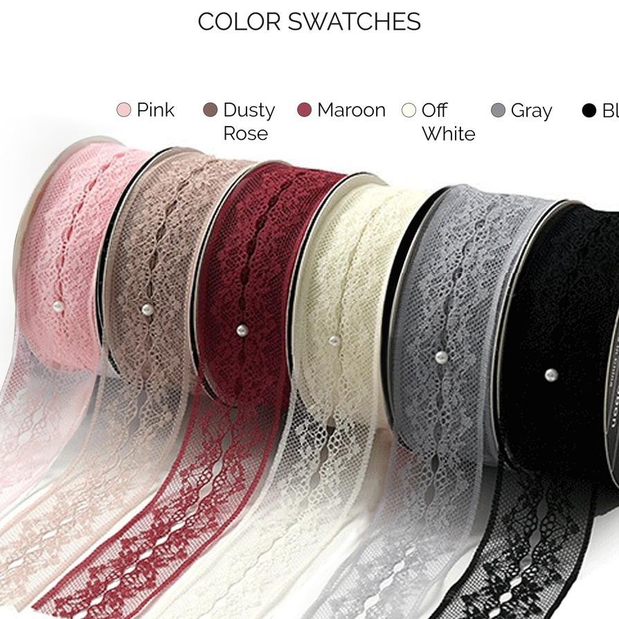 

Pita Renda Ouvenir Ado Buet Bunga Merah Hitam Putih Ribbon Lace Roll Panjang Bungu