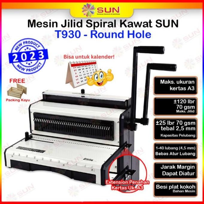 Terlaris Mesin Jilid Spiral Kawat Hardcover Kalender A3 Heavy Duty T930 Lubang Bulat / Kotak Ready S