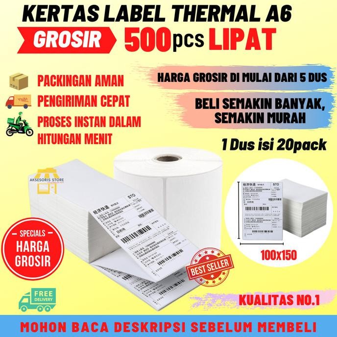 

KERTAS THERMAL LABEL STICKER 100X150 500PCS BARCODE UKURAN A6 by Radhiant official