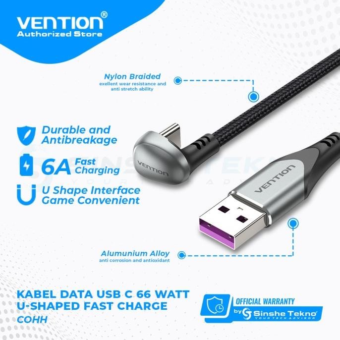 vention kabel data usb type c model u shape huawei xiaomi android termurah