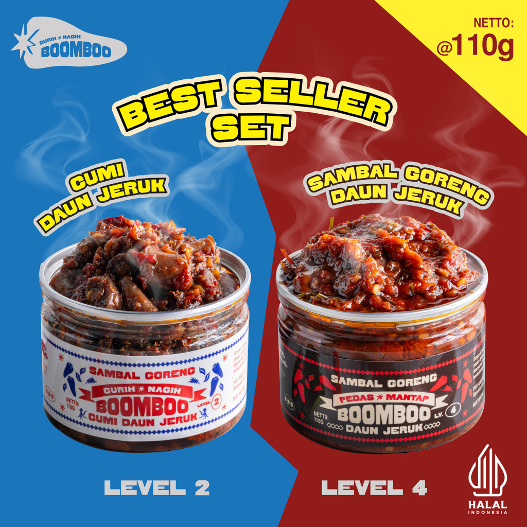 

BOOMBOO Sambal Goreng Cumi & Daun Jeruk Best Seller Halal - Level 2 & Level 4 - 110gr