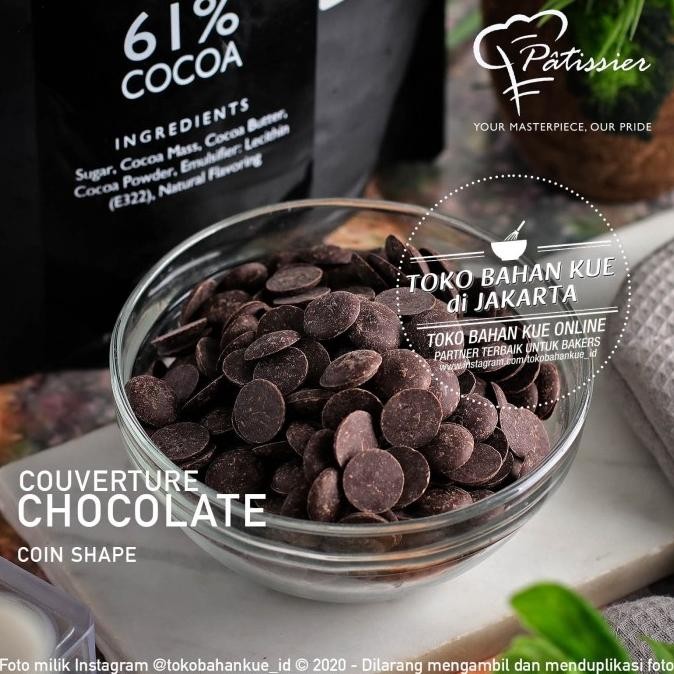 

TERSEDIA Patissier Chocolate 61% DARK Couverture 100gr Repak Cokelat Coin Dark