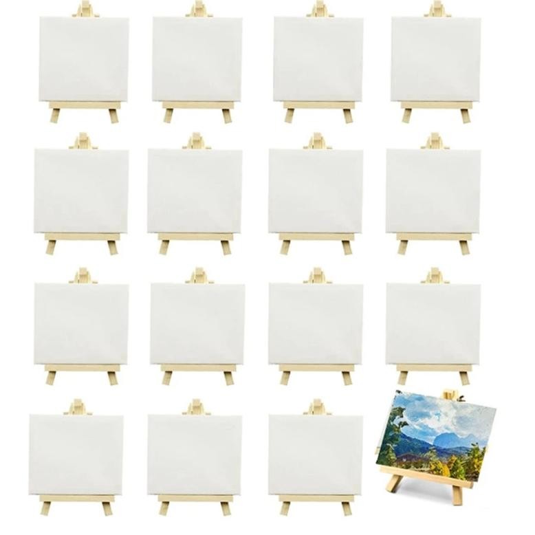 

T04C-16 Pack 4 X 4 Inch Stretched Mini Canvases Small Painting Canvas With Easel Art Canvases For Kids Painting Craft