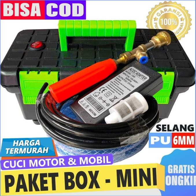 TERBARU PAKET SET ALAT MESIN POMPA BOX MINI UNTUK CUCI MOTOR MOBIL AC PORTABLE