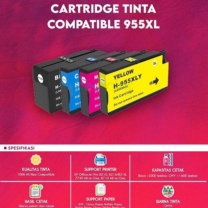 Cartridge Tinta 955XL 955 XL Compatible 7720 7740 8210 8740 8720 Original