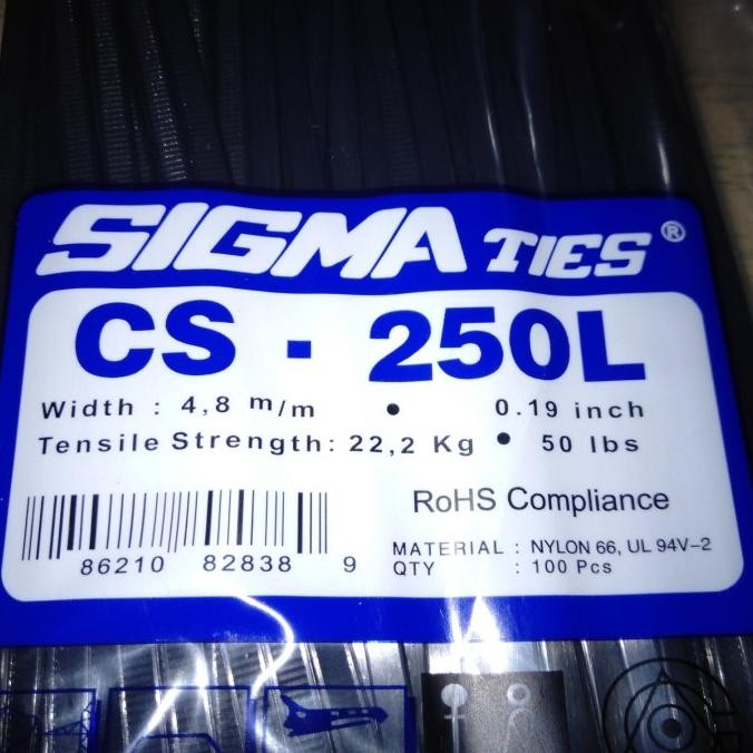 

KABEL TIES SIIGMA CS-250 L. WARNA PUTIH/HITAM murah
